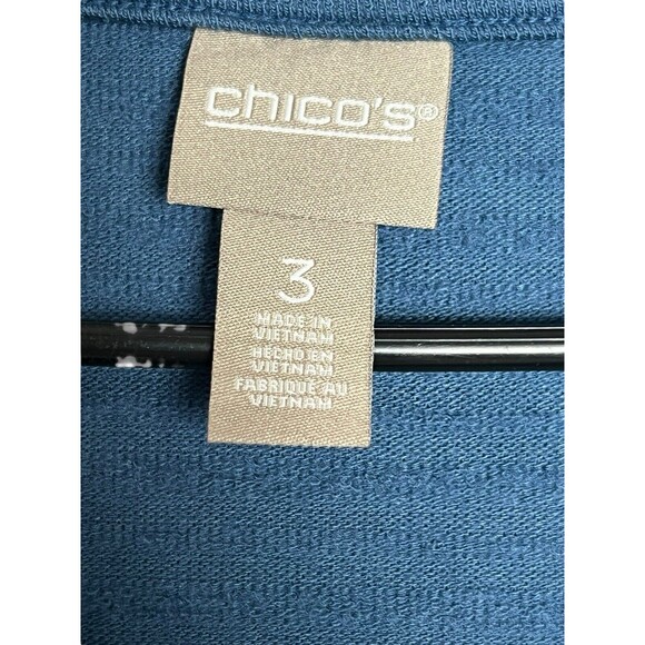 Chicos Sz 3 X-Large Blue Soft Stretch Knit V Neck Pullover Tunic Top Button - Picture 5 of 12